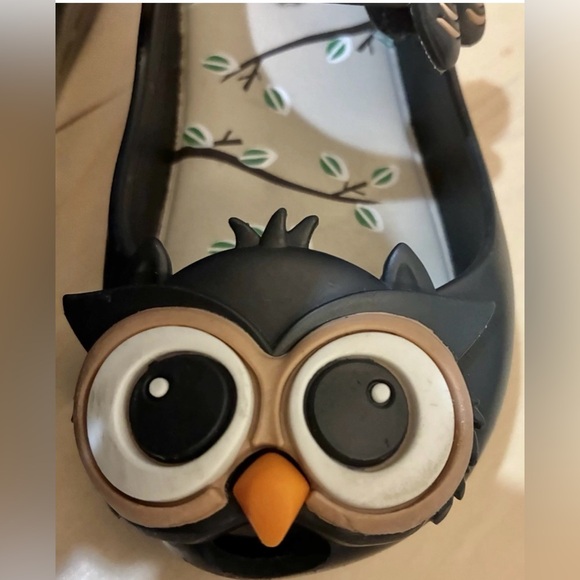 Mini Melissa Black Big Eyes Owl Shoes Girls Size 8 - Picture 8 of 14